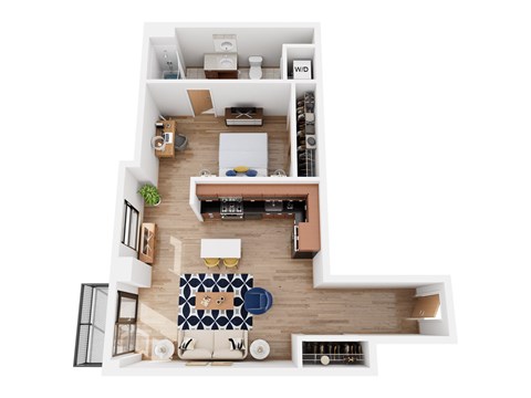 Floor plan for 1 bed, 1 bath, 745 sqft